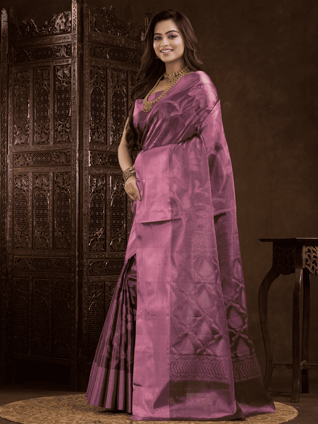 Grape Pink Cotton Silk Saree - 002