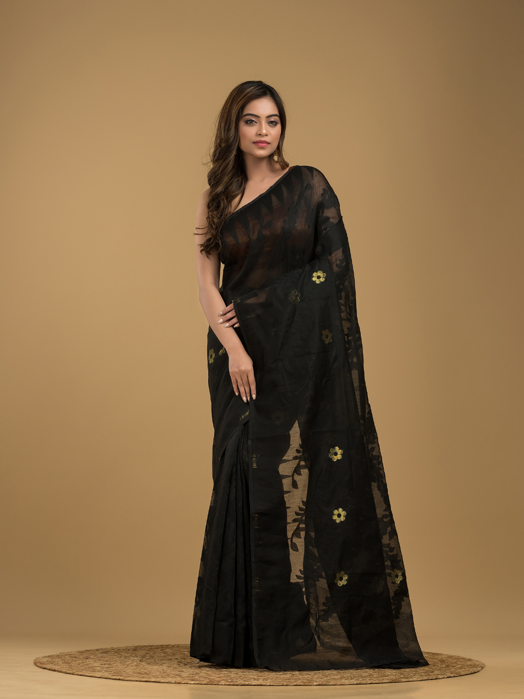 Rich Black Cotton Silk Jamdani Saree - 019