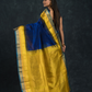 Pure Handloom Korvai Silk Cotton Saree in Blue and Yellow-Blue Border with temple border - 115