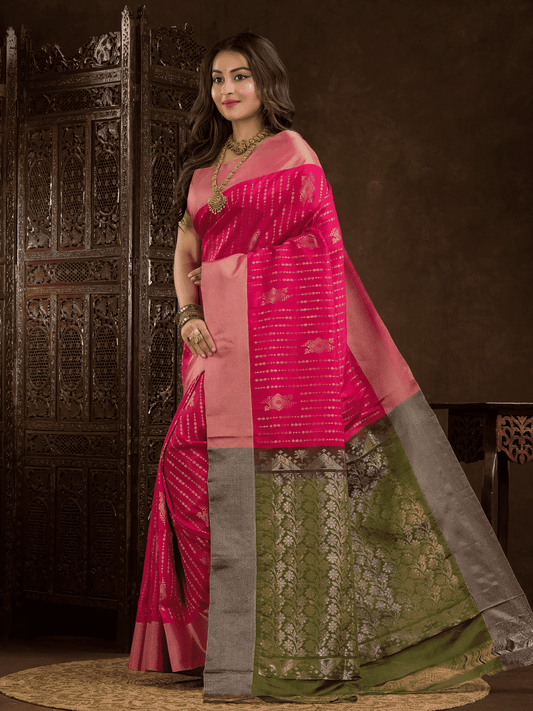 Hot Pink Cotton Silk Saree - 006