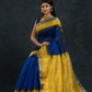 Pure handloom Korvai Saree with temple border Purple With Yellow Blue Border - 115