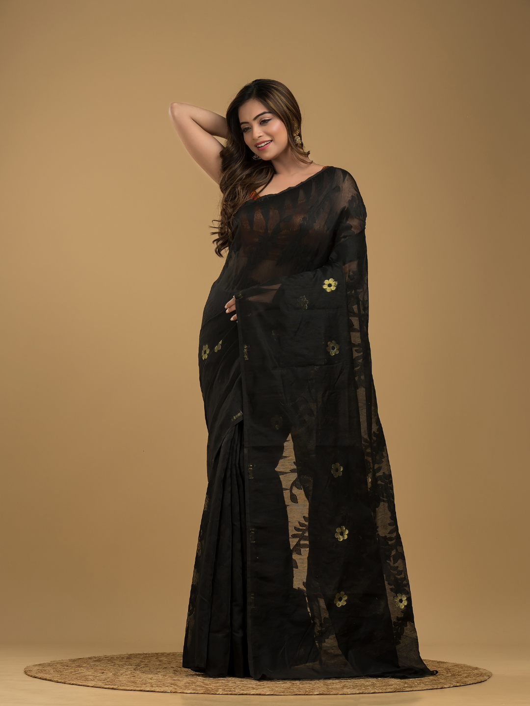 Rich Black Cotton Silk Jamdani Saree - 019