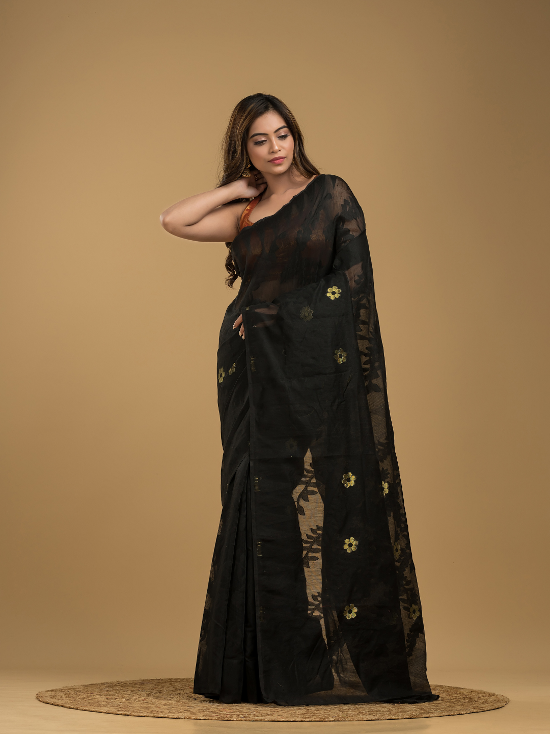 Rich Black Cotton Silk Jamdani Saree - 019