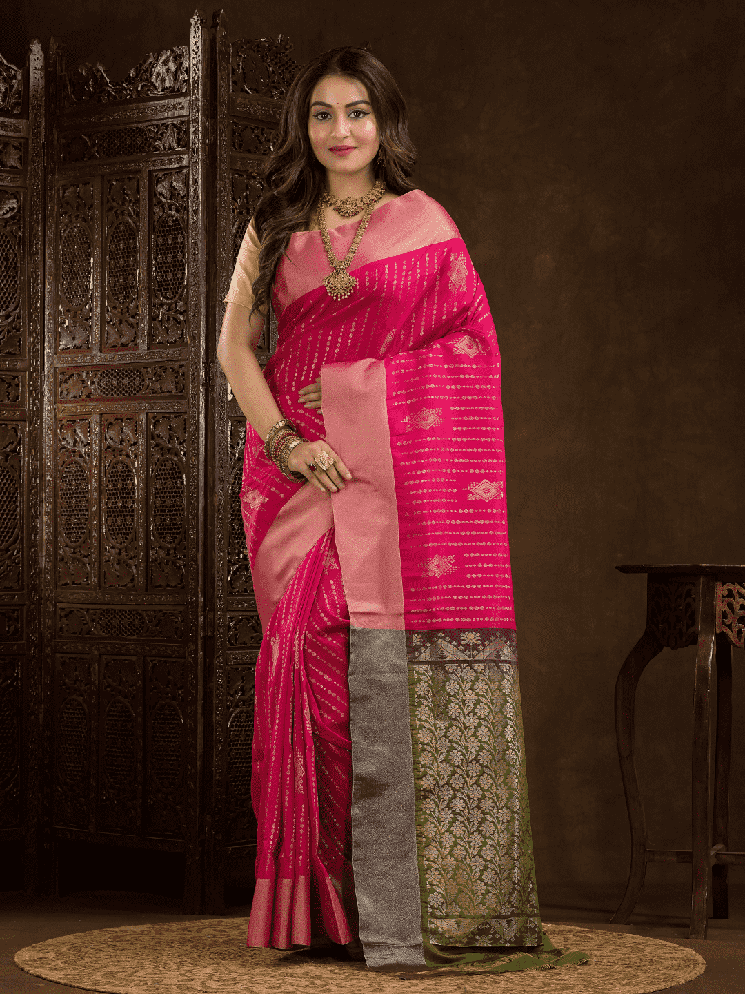 Hot Pink Cotton Silk Saree - 006