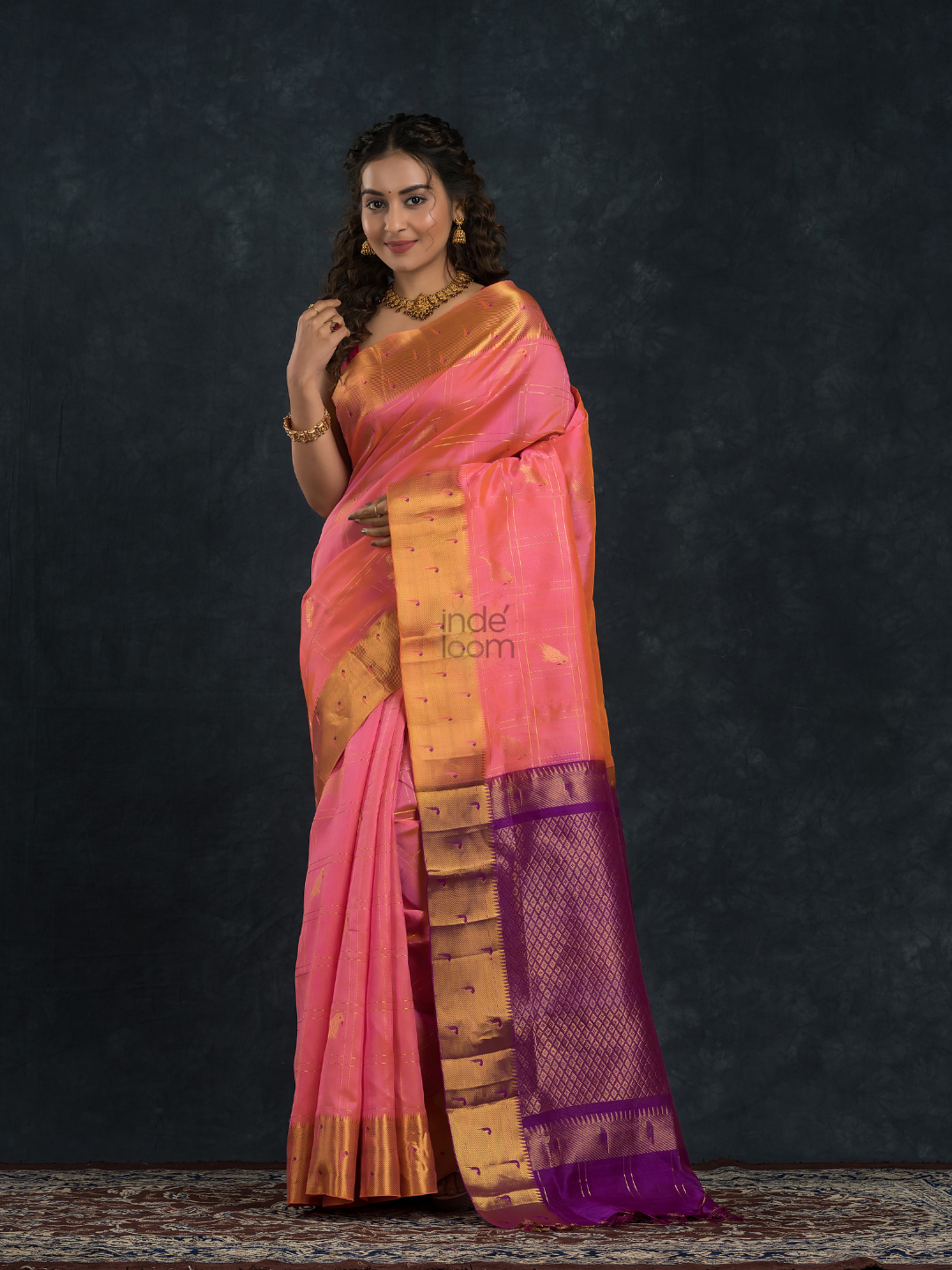 Korvai Saree Parrot Buttas with Paithani Border - Light Pink Birds Design - 141