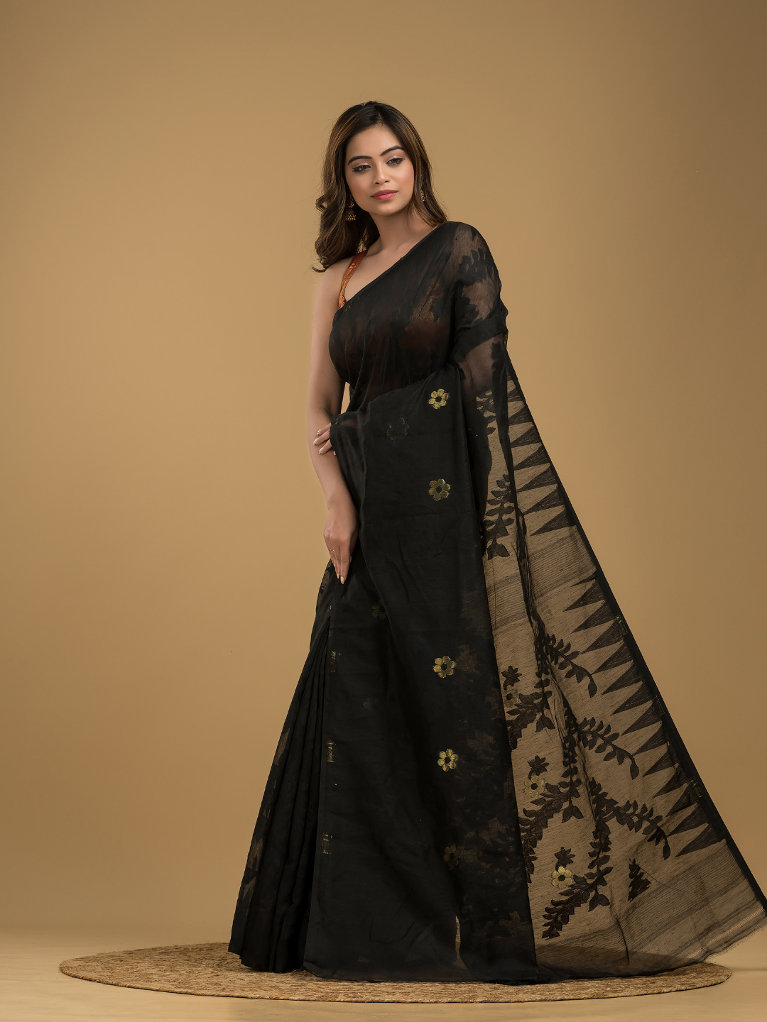 Rich Black Cotton Silk Jamdani Saree - 019