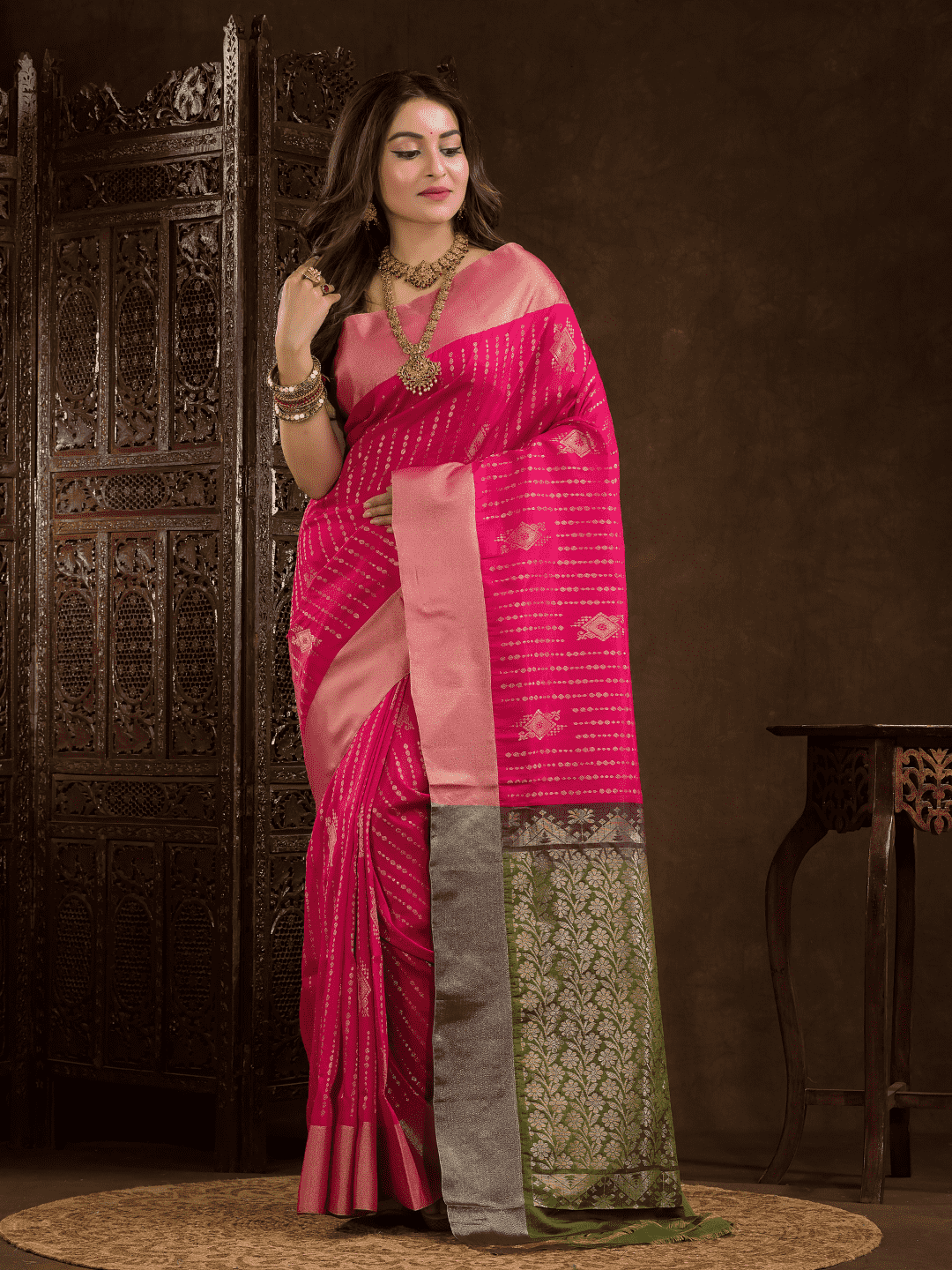 Hot Pink Cotton Silk Saree - 006