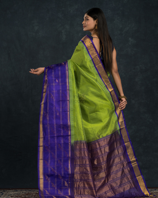 Korvai Saree Sky Blue with Lime Green Border - 020