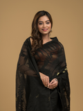 Rich Black Cotton Silk Jamdani Saree - 019