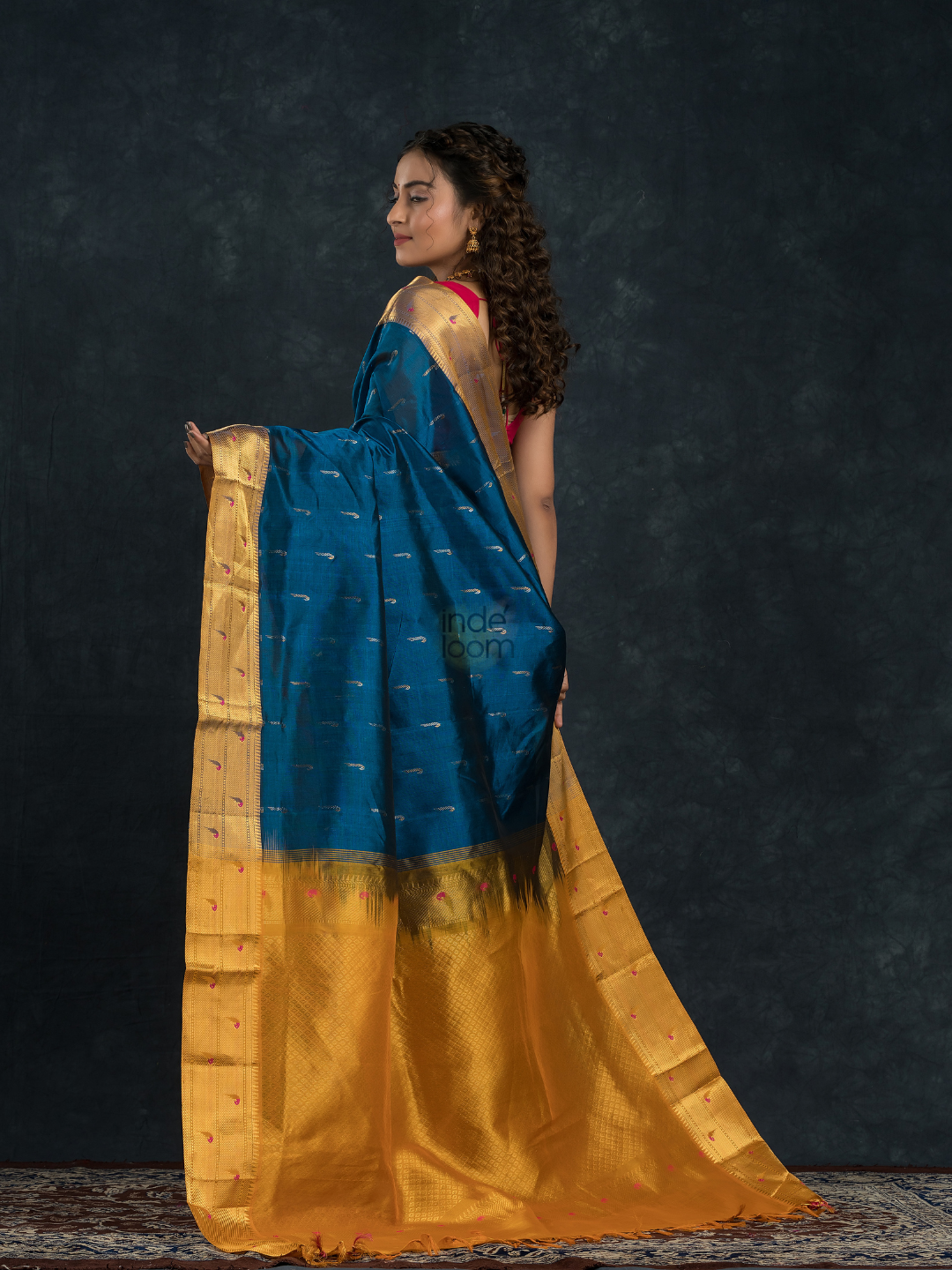 Korvai Saree Paithani design Indigo Blue with Yellow Border - 160