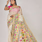 Beige Tulip & Lotus Floral Silk Jamdani Saree-017