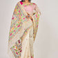 Beige Tulip & Lotus Floral Silk Jamdani Saree-017