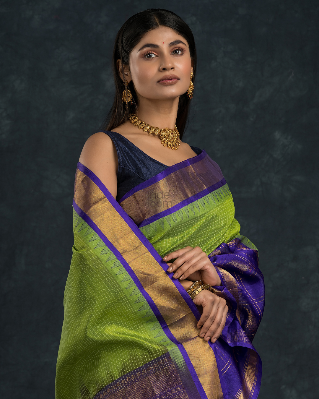 Korvai Saree Sky Blue with Lime Green Border - 020