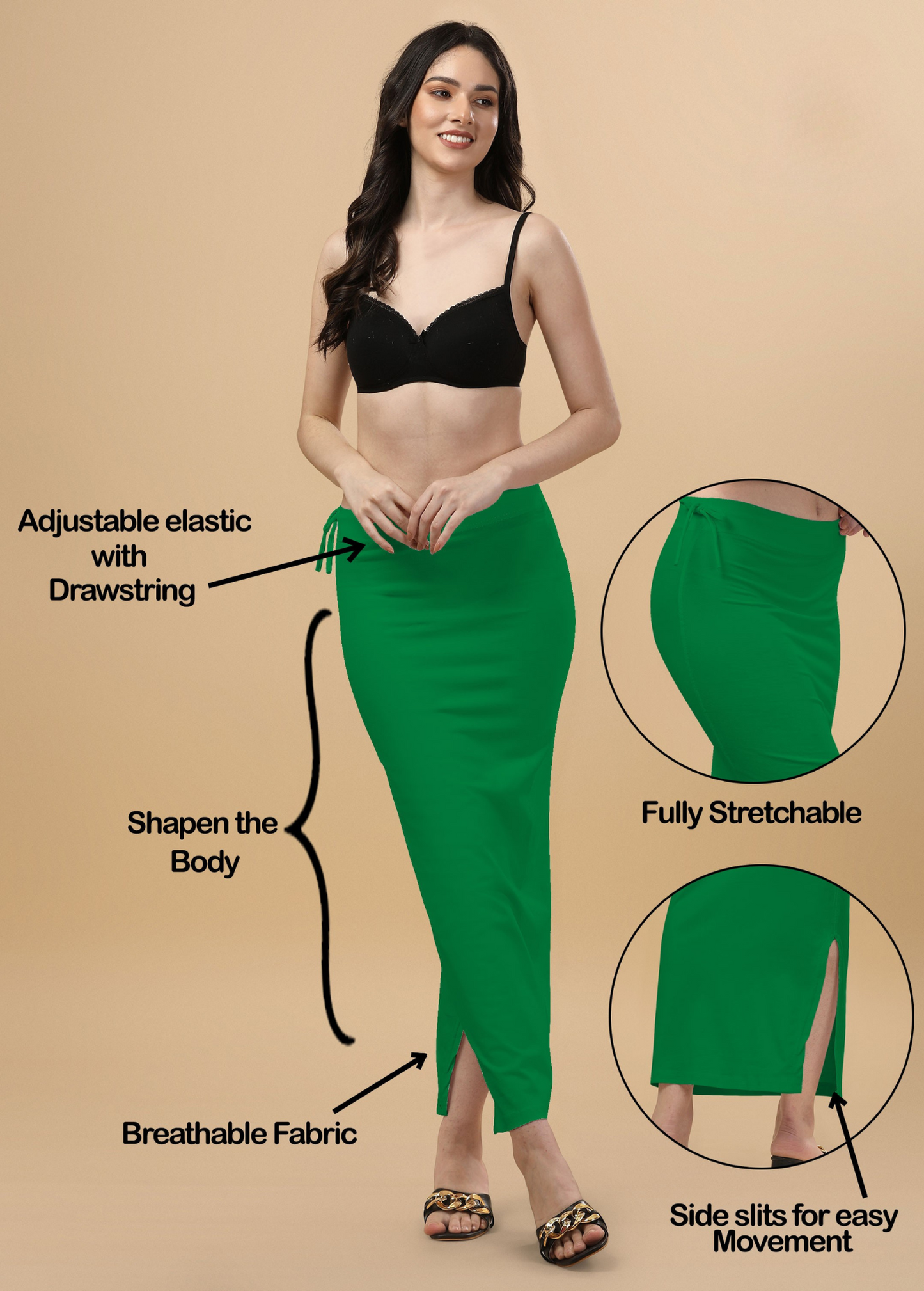 Saree Shapewear Straight Cut Rope Style In Lime Green Color - 011