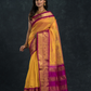 Pure handloom Korvai Silk Cotton Saree in Bright Yellow and Golden Purple Border - 099