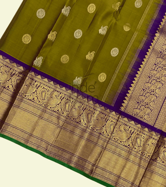 forest green design -Purple golden design pallu  gadwal saree- 063