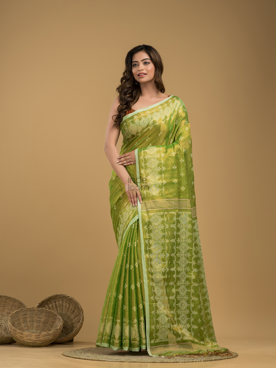 Jade Green Tissue  Silk Jamdani Saree - 002