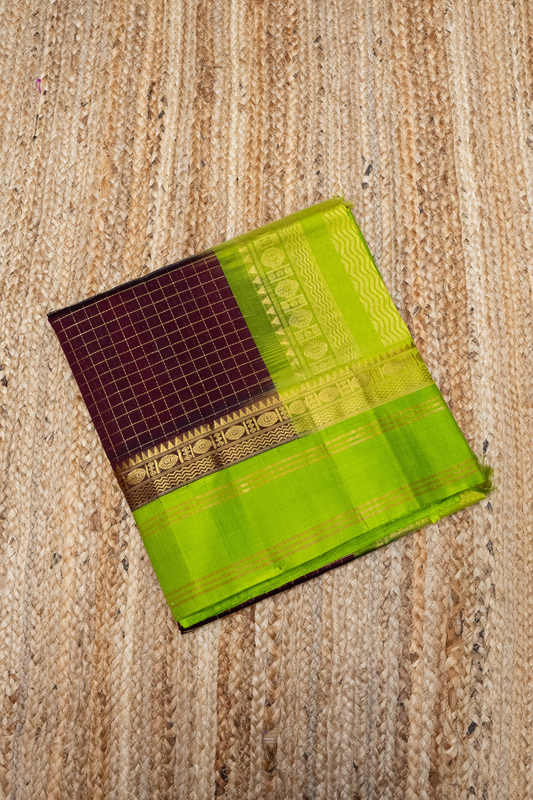 Dark Brown and Green Border  Korvai Saree -150