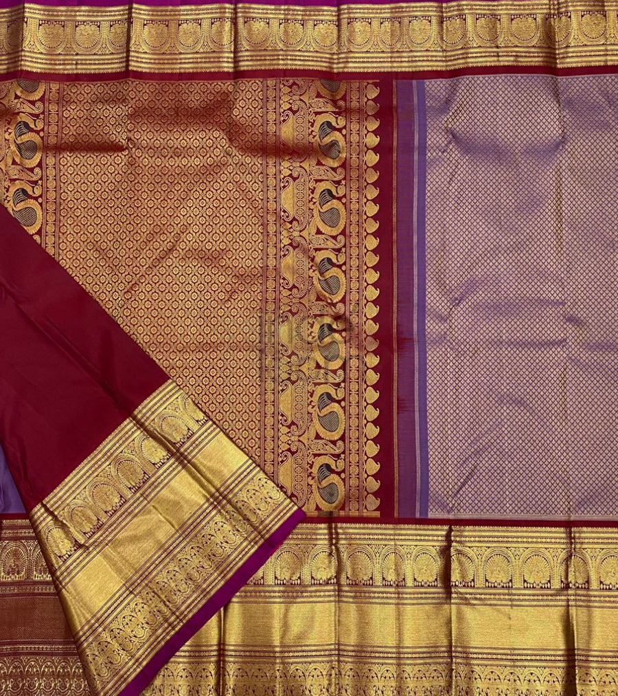 Faded Purple  with Maroon Zari Border and Pallu Kanjivaram Saree-036