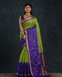 Korvai Saree Sky Blue with Lime Green Border - 020