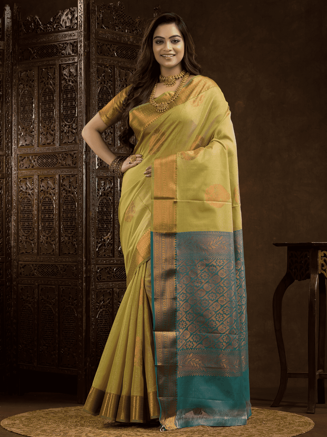 Olive Green Cotton Silk Saree - 005