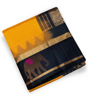 Korvai Saree with elephant Border in Mustard with Black border - 101