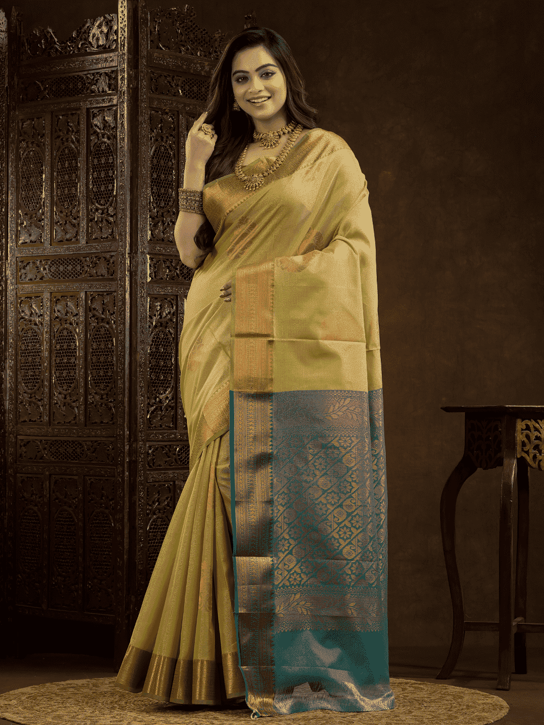 Olive Green Cotton Silk Saree - 005