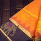 Korvai Saree with elephant Border in Mustard with Black border - 101