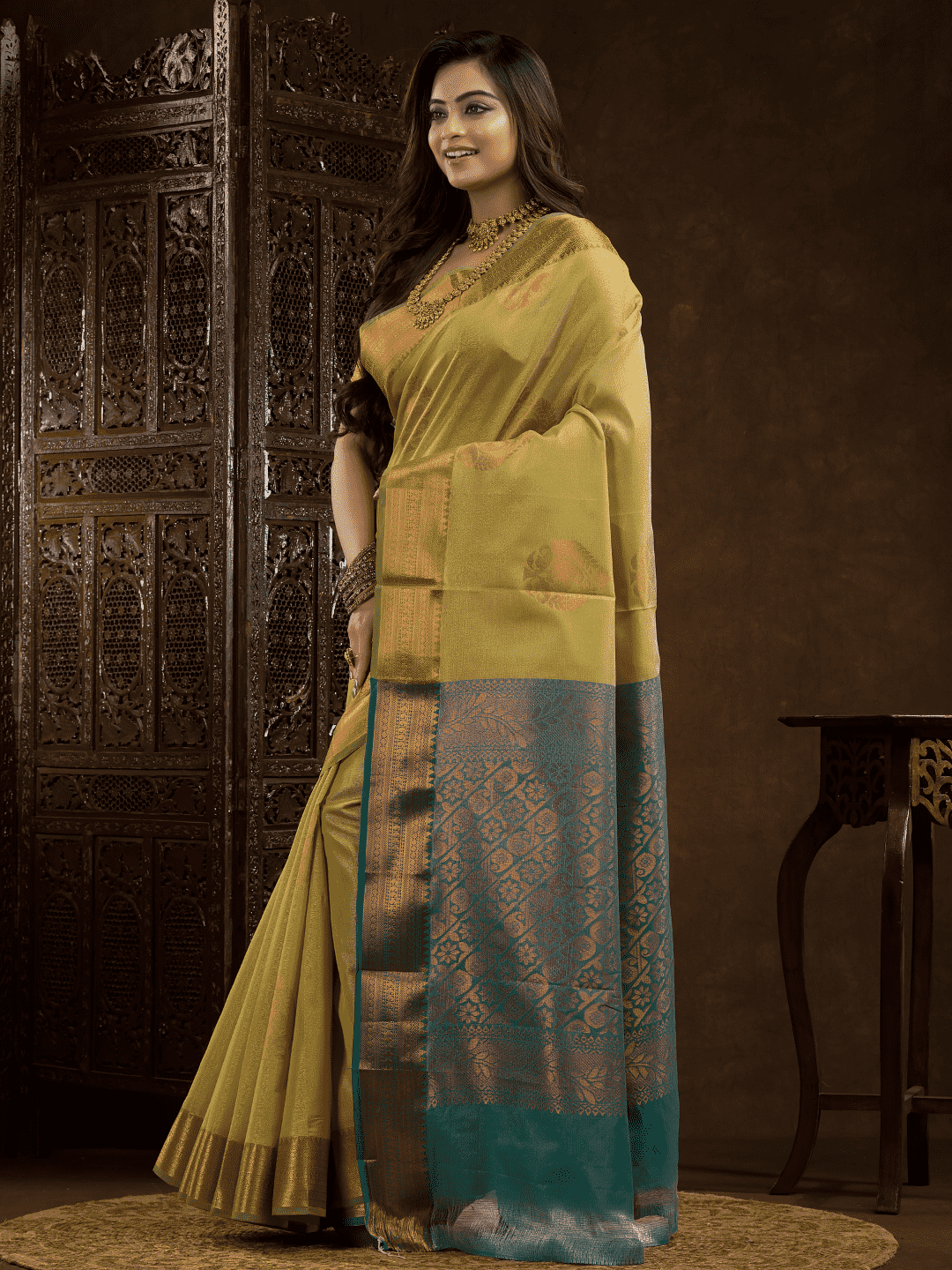 Olive Green Cotton Silk Saree - 005