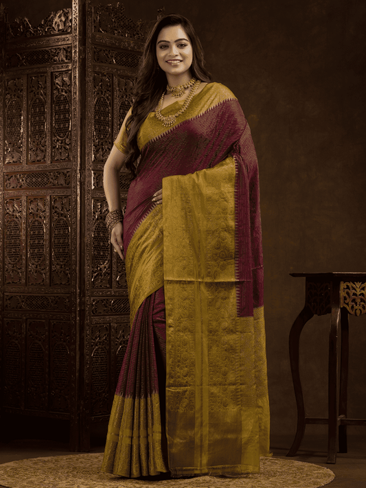 Marron Cotton Silk Saree - 008