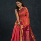 Korvai Saree Mayil Chakram with Zari Checks Peach Pink With Maroon Border - 148