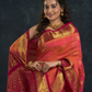 Korvai Saree Mayil Chakram with Zari Checks Peach Pink With Maroon Border - 148