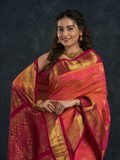 Korvai Saree Mayil Chakram with Zari Checks Peach Pink With Maroon Border - 148