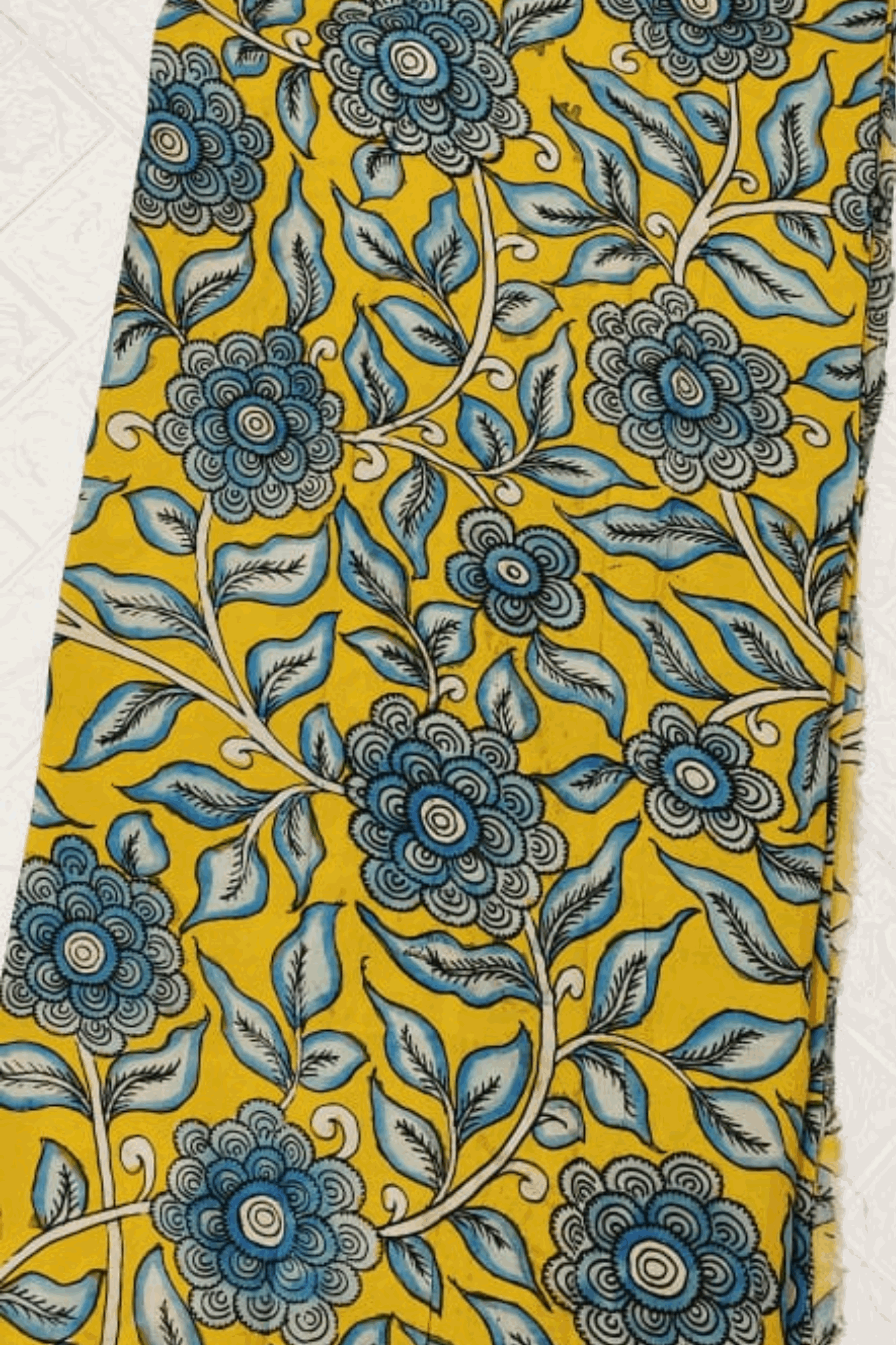 Classic Yellow Design Hand painted Pen Kalamkari Fabric -012