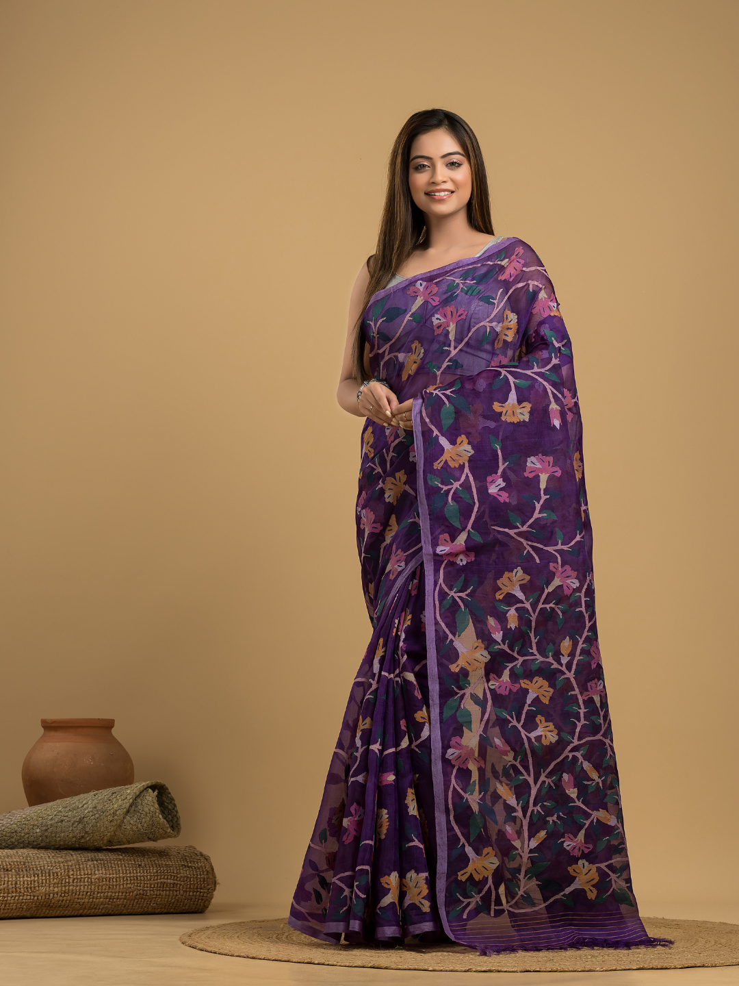 Royal Purple Jamdani Saree - 036