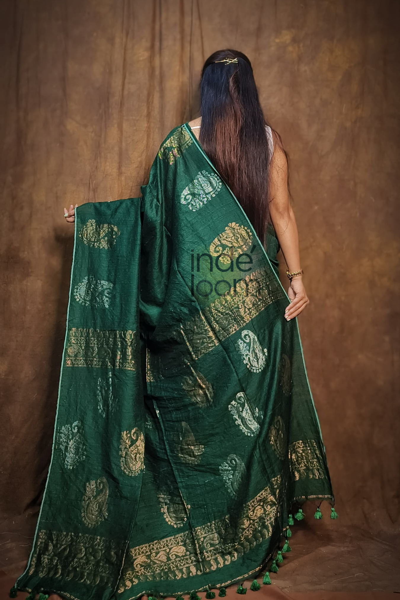 Rasam by Motka  Jamdani Saree with Forest Green-101