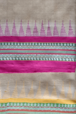 Beige & Barbie Pink, Handloom Vidarbha Tussar Silk Saree with Multicolor Contrast Border-030