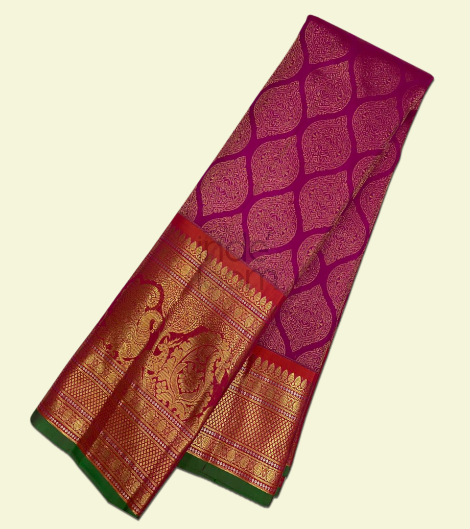 Soft Maroon and Gold Border Kanjivaram Silk Saree-010