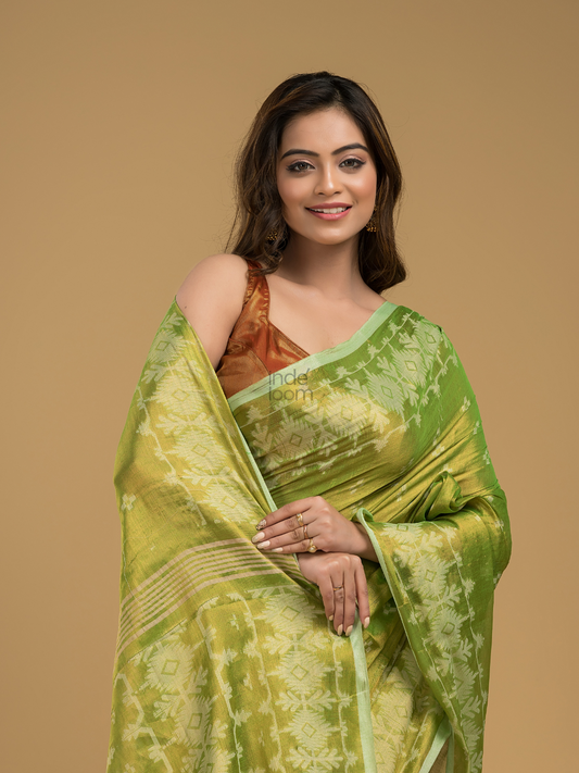 Jade Green Tissue  Silk Jamdani Saree - 002