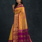 Pure handloom Korvai Silk Cotton Saree in Bright Yellow and Golden Purple Border - 099