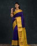 Korvai Saree Navy Blue and Golden Yellow Border - 110