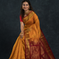 Korvai Saree Mayil Chakram with Zari Checks Golden Yellow and Dark Red Border - 144