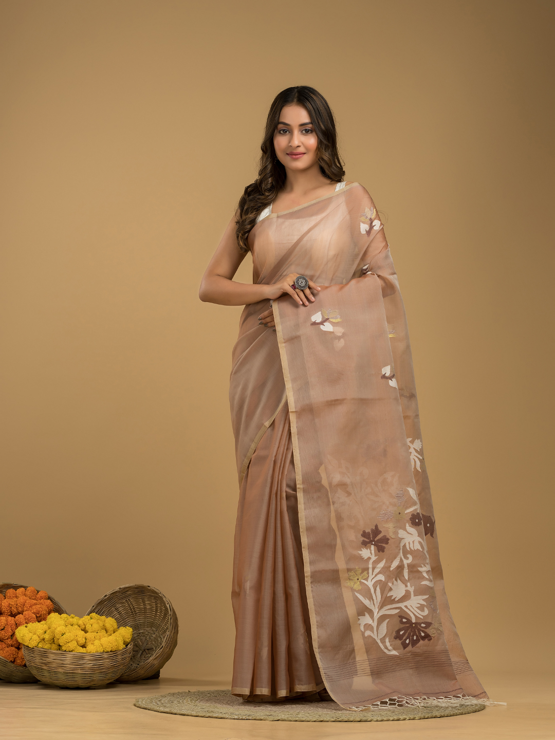 Jamdani Saree With Light Brown - 022