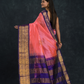 Pure handloom Korvai Silk Cotton Saree in Magenta Pink with Purple Border - 002