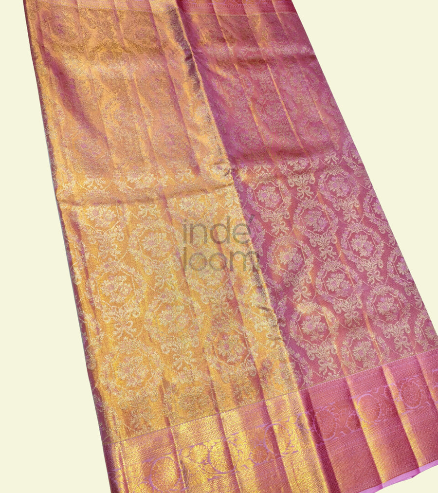 Rose Pink with Silver Design and Golden Pallu Kanjivaram Saree -044