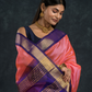 Pure handloom Korvai Silk Cotton Saree in Magenta Pink with Purple Border - 002