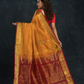 Korvai Saree Mayil Chakram with Zari Checks Golden Yellow and Dark Red Border - 144