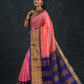 Pure handloom Korvai Silk Cotton Saree in Magenta Pink with Purple Border - 002