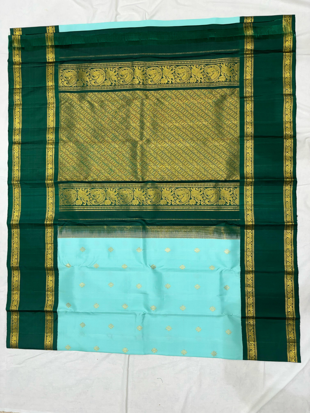 Pure Handwoven Gadwal Silk Saree In Aqua Blue - 001