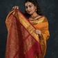 Korvai Saree Mayil Chakram with Zari Checks Golden Yellow and Dark Red Border - 144